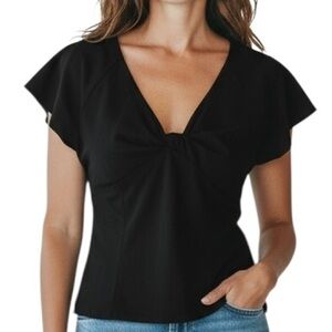 NWT MADEWELL Black Short Sleeve V-Neck Twist Front Seamed Fitted Top Size 4